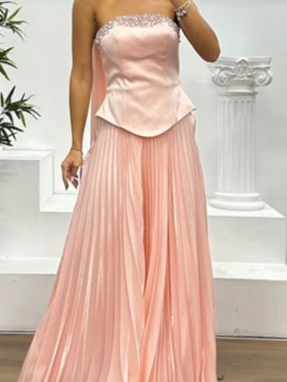Pink corset pleated gown